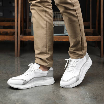 Vlonı 116-80 Beyaz Gri Hakiki Deri Erkek Sneaker