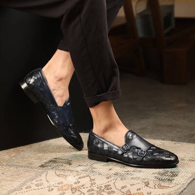 Vlonı 129-14 Lacivert Hakiki Deri Bağcıklı Erkek Klasik Ayakkabı