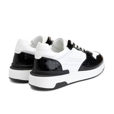 Vlonı 280-49 Beyaz Siyah Hakiki Deri Erkek Sneaker